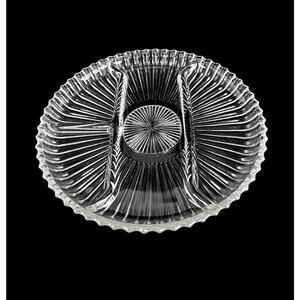 Relish Tray Clear Pressed Glass Ribbed 4 Section Serving Dish Round 10" Vintage